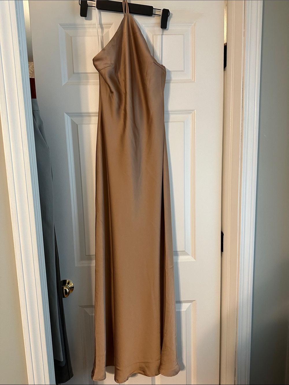 Halter Satin Maxi Dress in Warm Champagne